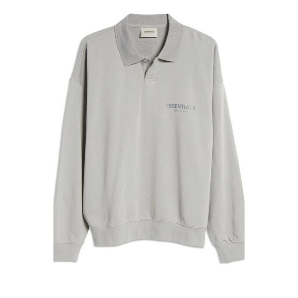 Fear Of God Essentials Logo Long Sleeve French Terry‎ Polo Cement Gray Small